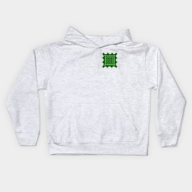 small green pocket size pixelated mandala Kids Hoodie by DARNA